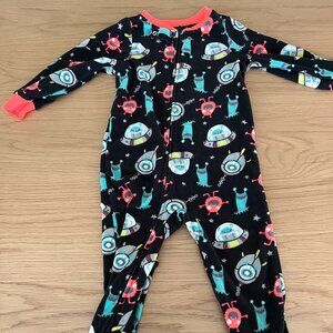 Fleece lined Space Theme Pajama Onesie 24M